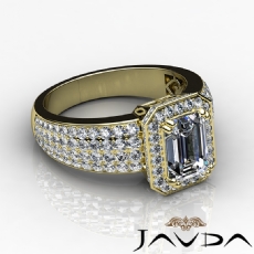 4 Row Micro Pave Shank Halo diamond Ring 18k Gold Yellow