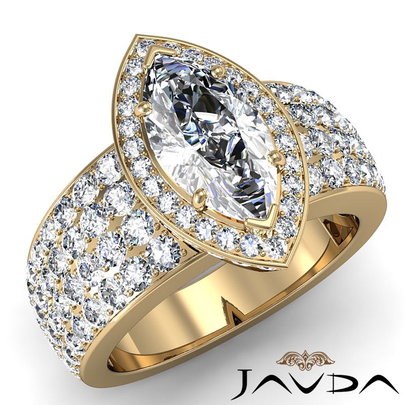 Celebrity Style 4 Row Halo diamond Ring 14k Gold Yellow