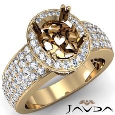 Natural Diamond Engagement Halo Pave Set Ring Oval Semi Mount 14k Gold Yellow  (2Ct. tw.)