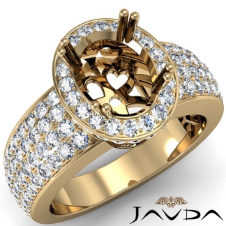 Natural Diamond Engagement Halo Pave Set Ring Oval Semi Mount 14k Gold Yellow 1.45Ct