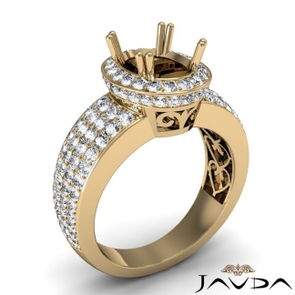 Natural Diamond Engagement Halo Pave Set Ring Oval Semi Mount 14k Gold Yellow 1.45Ct