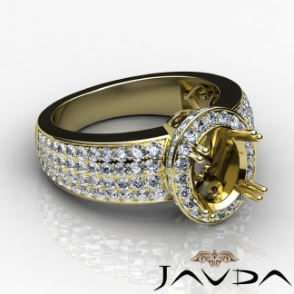 Natural Diamond Engagement Halo Pave Set Ring Oval Semi Mount 14k Gold Yellow 1.45Ct