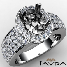 Natural Diamond Engagement Halo Pave Set Ring Oval Semi Mount 14k W Gold 2Ct