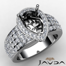 Halo Pre-Set Diamond Engagement Elegant Ring Pear Semi Mount 14k W Gold 2Ct