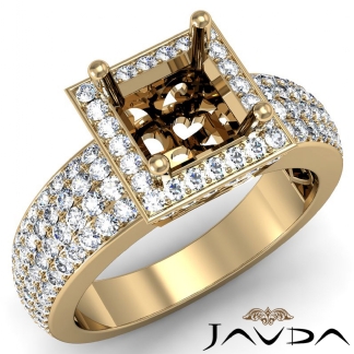 Diamond Engagement Ring Princess Semi Mount Halo Pave Setting 18k Gold Yellow 1.65Ct