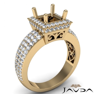 Diamond Engagement Ring Princess Semi Mount Halo Pave Setting 18k Gold Yellow 1.65Ct