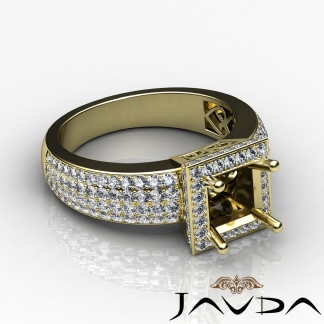 Diamond Engagement Ring Princess Semi Mount Halo Pave Setting 18k Gold Yellow 1.65Ct