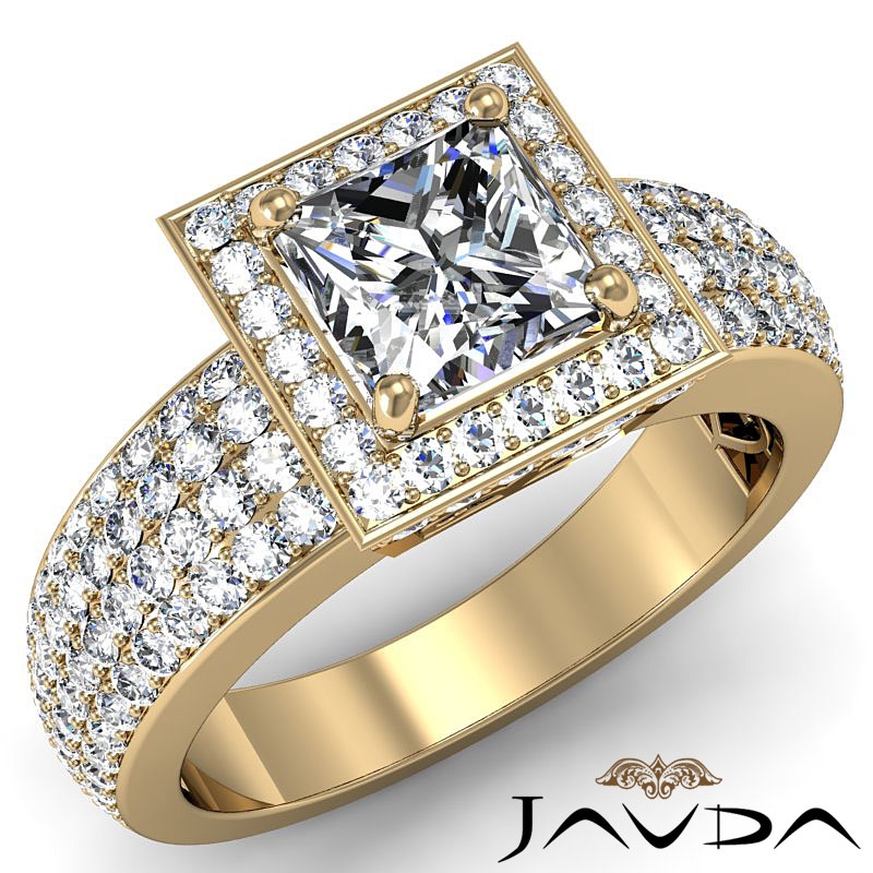Circa Halo 4 Row Pave Shank diamond Ring 14k Gold Yellow