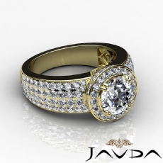 4 Row Shank Halo Pave Setting diamond Ring 18k Gold Yellow