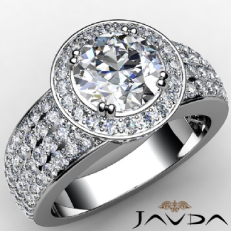 Diamond Engagement Ring Halo Pave Setting Round Semi Mount Platinum 1.53Ct