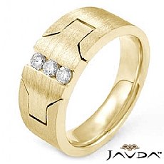 3 stone matte finish Men's Diamond Half Wedding Band in 18k Gold Yellow  (0.25Ct. tw.)