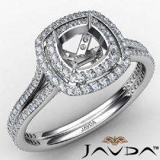 Cushion Shape Diamond Engagement Ring Semi Mount Halo 14k White Gold 1.55 Ctw.