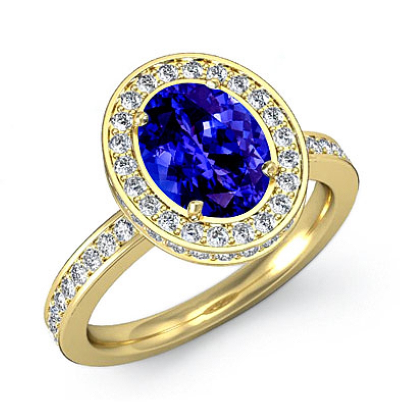 Basket Halo Pave Setting Oval diamond engagement Ring in 18k Gold Yellow