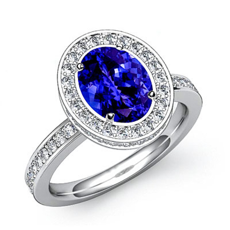 Basket Halo Pave Setting Oval diamond engagement Ring in 14k Gold White