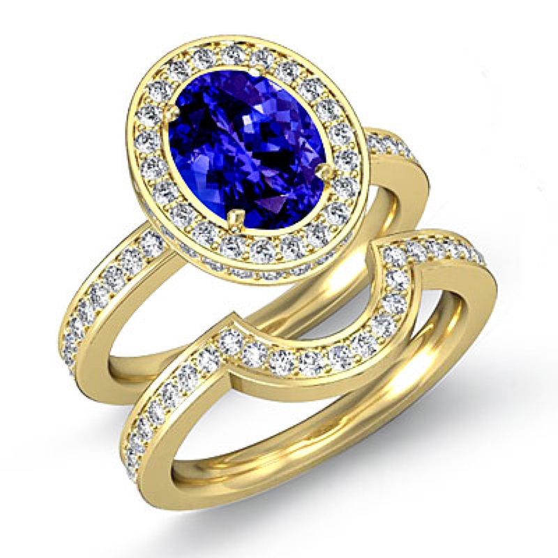 Circa Style Halo Bridal Set Oval diamond engagement Ring in 14k Gold Yellow