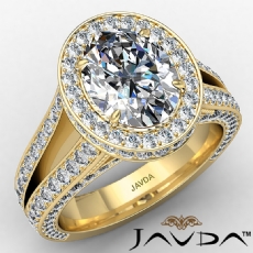 Split Shank Halo Pave Bridge diamond Ring 18k Gold Yellow