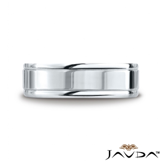 Four Sided High Polish 14k Gold White Men's Carved Wedding Band