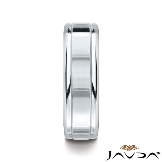 Four Sided High Polish 14k Gold White Men's Carved Wedding Band