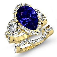 3 Stone Bridal Ring Sets diamond  14k Gold Yellow