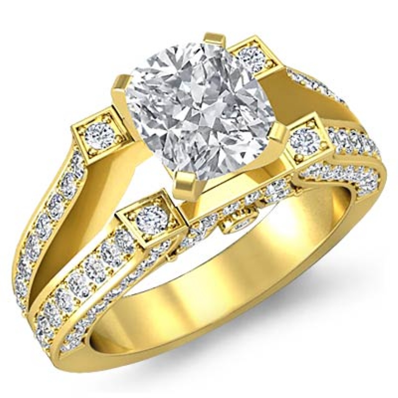 Vintage Split Shank Pave diamond Ring 14k Gold Yellow