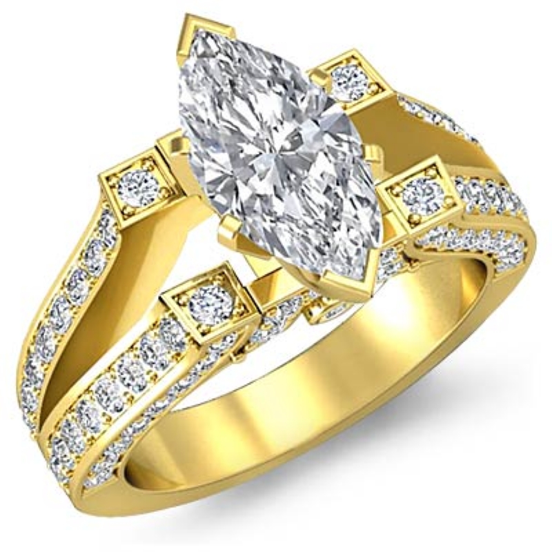 Vintage Split Shank Pave diamond Ring 14k Gold Yellow