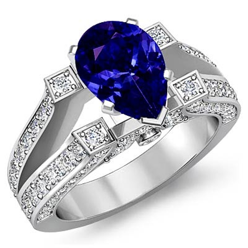 Vintage Split Shank Pave Pear diamond engagement Ring in 14k Gold White