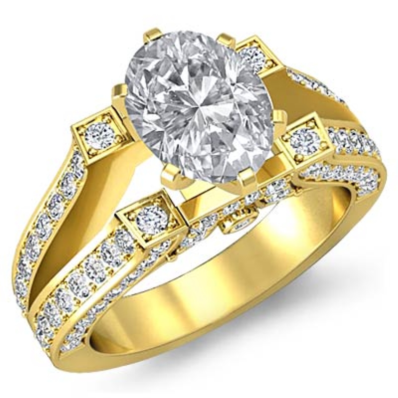 Vintage Split Shank Pave diamond Ring 18k Gold Yellow