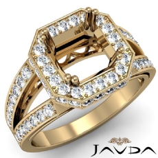 Halo Pave Set Diamond Engagement Ring Asscher Semi Mount 18k Gold Yellow  (0.63Ct. tw.)