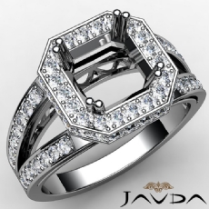 Halo Pave Set Diamond Engagement Ring Asscher Semi Mount 14K White Gold 0.63Ct