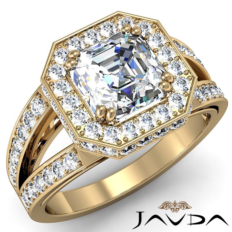 Split Shank Halo diamond Ring 14k Gold Yellow