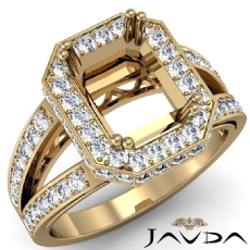 Halo Pre-Set Diamond Engagement Ring 14k Gold Yellow Emerald Semi Mount  (0.84Ct. tw.)