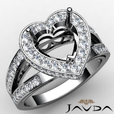 Pave Set Diamond Engagement Bridal Ring Heart Semi Mount 14K White Gold 0.72Ct