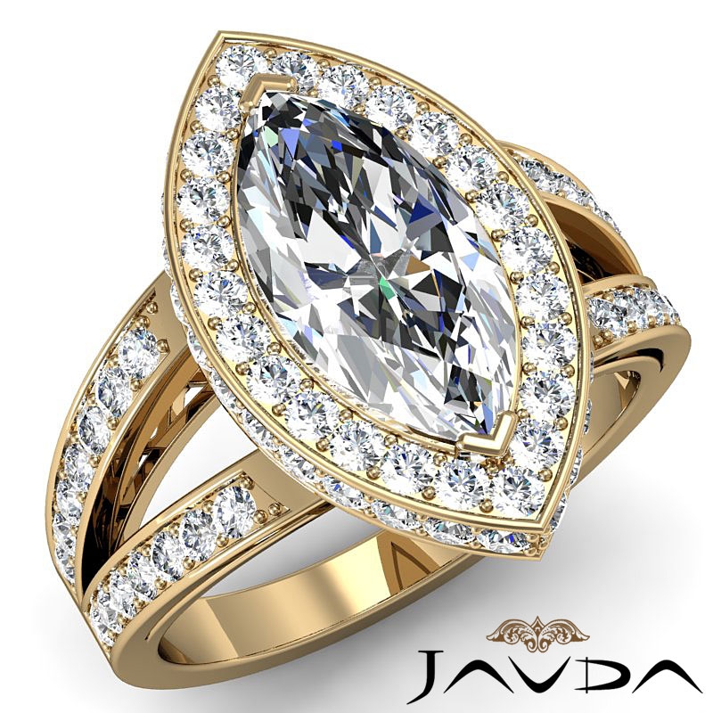 Pave Circa Halo Split Shank diamond Ring 14k Gold Yellow