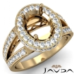 Diamond Engagement Halo Pre-Set Solid Ring Oval Semi Mount 14k Yellow Gold 0.74Ct - javda.com 