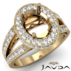Diamond Engagement Halo Pre-Set Solid Ring Oval Semi Mount 14k Gold Yellow  (0.74Ct. tw.)