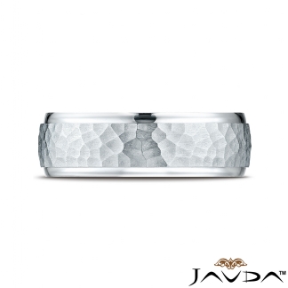 Polished Edge Hammered Finish Unisex Wedding Band 14k Gold White