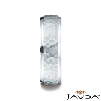 Polished Edge Hammered Finish Unisex Wedding Band 14k Gold White