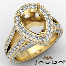 Halo Pave Set Diamond Engagement Ring 14k Gold Yellow Pear Semi Mount  (1.5Ct. tw.)