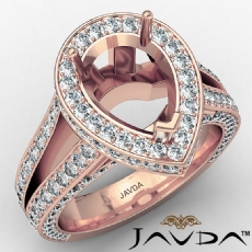 Halo Pave Set Diamond Engagement Ring 14k Rose Gold Pear Semi Mount  (1.5Ct. tw.)