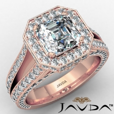 Hexagon Halo Pave Split Shank diamond Ring 14k Rose Gold