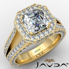 Hexagon Halo Pave Split Shank diamond Ring 18k Gold Yellow