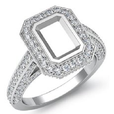 1.65 Ct Halo Setting Diamond Engagement Emerald Semi Mount Ring 14K White Gold