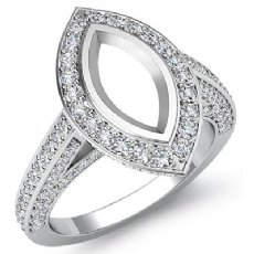 1.65Ct Pave Setting Diamond Engagement Marquise Semi Mount Ring 14K White Gold