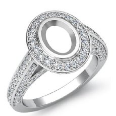 1.65 Ct Halo Pave Setting Diamond Engagement Oval Semi Mount Ring 14K White Gold