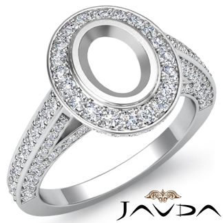 1.25Ct Halo Pave Setting Diamond Engagement Oval Semi Mount Ring 18k Gold White
