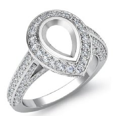 1.65 Ct Halo Pave Setting Diamond Engagement Pear Semi Mount Ring 14K White Gold