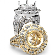 Antique Engagement Halo Ring 14K Gold Round Diamond Semi Mount 1.7Ctw