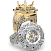 Antique Engagement Halo Ring 14k Yellow Gold Round Diamond Semi Mount 1.7Ct - javda.com 