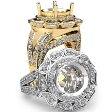 Antique Engagement Halo Ring 14k Gold Yellow Round Diamond Semi Mount  (1.7Ct. tw.)