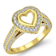 Halo Pave Setting Diamond Engagement Heart Semi Mount Ring 14k Gold Yellow (1.65Ct. tw.)